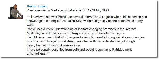 City Of London SEO Expert Patrick Robinson Testimonial
