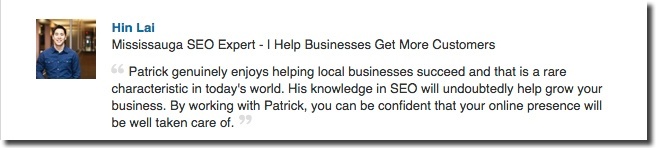City Of London SEO Expert Patrick Robinson Testimonial